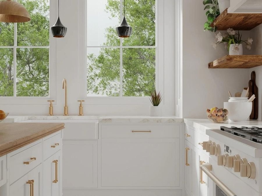 Cuisine contemporaine rénovée avec plan de travail et crédence carrelée